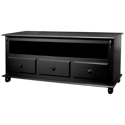 Rack Tv 3 Gavetas Nicho e Tampo de Madeira 501 Laca Preta