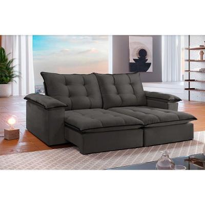 Sofá Retrátil E Reclinável 2,90m 5 Lugares Cinza/preto
