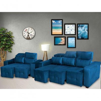 Sofá Alfa 2 E 3 Lugares Retrátil Reclinável Azul
