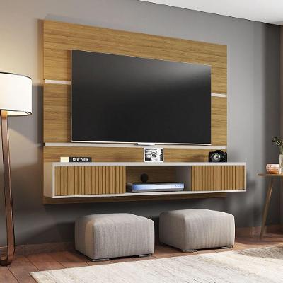 Painel Para Tv Formoso Cinomomo Off White Efeito Ripado
