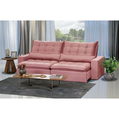 Sofá 6 Lugares 2.90 Mt Retrátil E Reclinável Veludo Rose