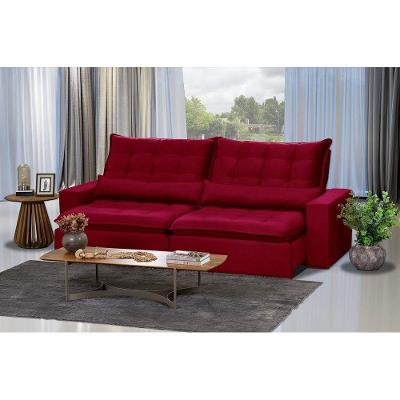 Sofá 6 Lugares 2.90 Mt Retrátil E Reclinável Veludo Vermelho
