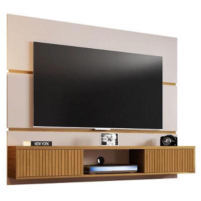 Painel Bancada Suspensa Para Tv Até 65 Pol. 2 Portas Âmbar Off White/Cinamomo/Ripado - Bechara