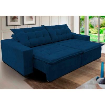 Sofá Amazonas 220cm Retrátil Com Molas Azul