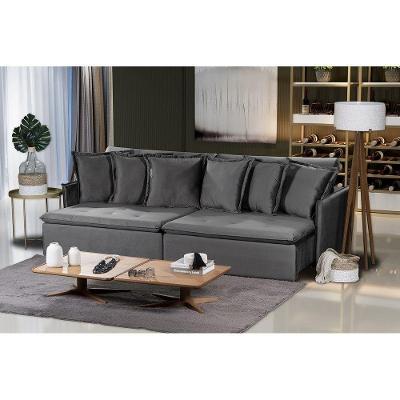 Sofá 5 Lugares 2.90 Mt Com Molas Retrátil E Reclinável Cinza