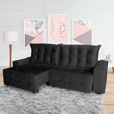 Sofá Euro Retrátil E Reclinável 290cm Veludo Light Preto