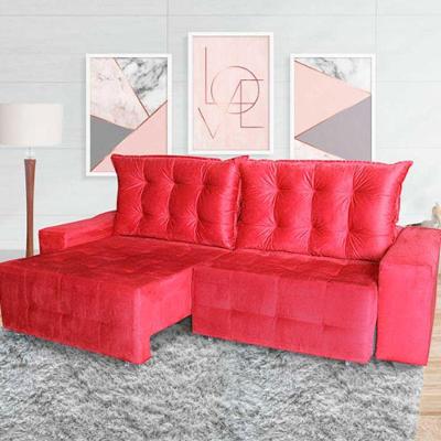 Sofá Euro Retrátil E Reclinável 290cm Veludo Light Vermelho
