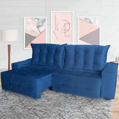 Sofá Euro Retrátil E Reclinável 210cm Veludo Light Azul