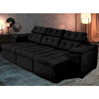 Sofá Italia 250cm Retrátil Reclinável Suede Preto