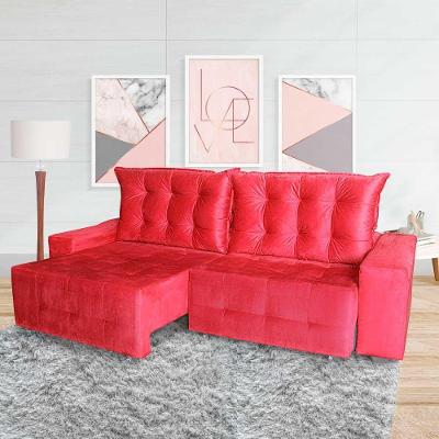 Sofá Euro 250cm Retrátil Reclinável Veludo Vermelho