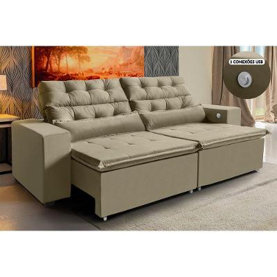 Sofá 4 Lugares 252cm Retrátil Reclinável 3 Portas Usb Castor