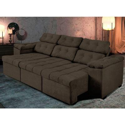 Sofá Itália 260cm Retrátil Reclinável Suede Café