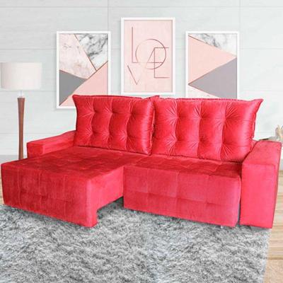 Sofá Euro Retrátil Reclinável 250cm Veludo Vermelho
