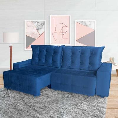 Sofá Euro Retrátil Reclinável 300cm Veludo Light Azul