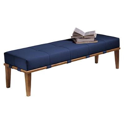 Recamier 140cm Martínez Veludo Pés Madeira Azul/mel