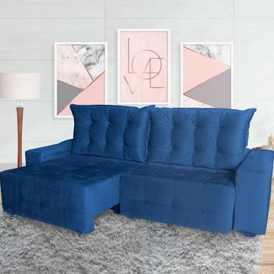 Sofá Euro Retrátil Reclinável 200cm Veludo Light Azul