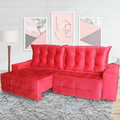 Sofá Euro Retrátil E Reclinável 300cm Veludo Light Vermelho