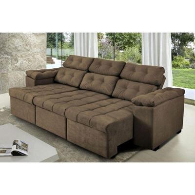 Sofá Italia 210cm Retrátil Reclinável Suede Marrom