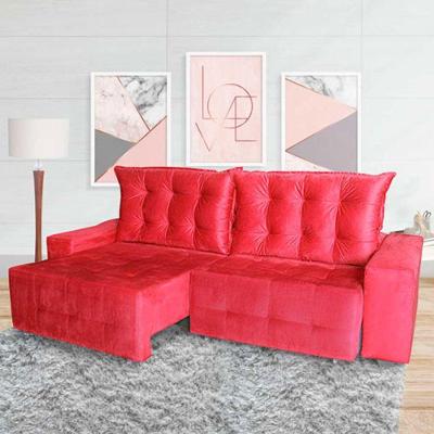 Sofá Euro Retrátil Reclinável 200cm Veludo Vermelho