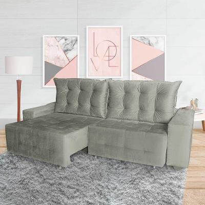Sofá Euro Retrátil Reclinável 210cm Veludo Light Cinza