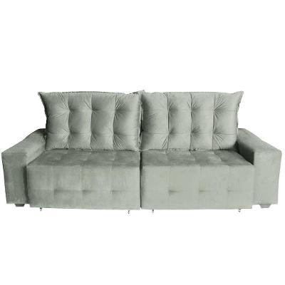 Sofá Euro Retrátil Reclinável 220cm Veludo Light Cinza