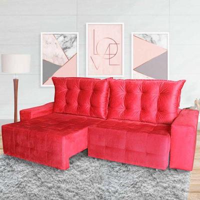 Sofá Euro Retrátil E Reclinável 210cm Veludo Light Vermelho