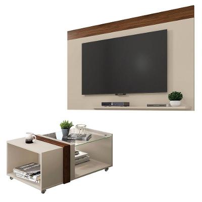 Conjunto Sala De Estar Painel Para Tv Com Mesa Malha Caemmun