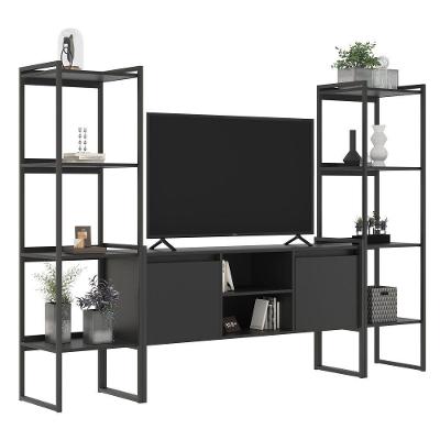 Rack 2 Portas Com Estante Clean Preto Onix
