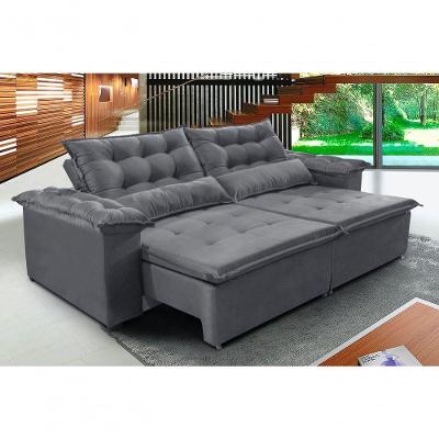 Sofá Veneza 200cm Retrátil Com Molas Cinza - Ws