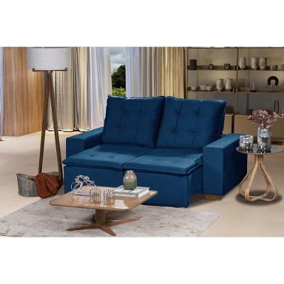 Sofá 3 Lugares 1.90 Mt Com Molas Retrátil E Reclinável Azul