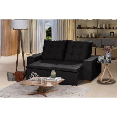 Sofá 3 Lugares 1.90 Mt Com Molas Retrátil E Reclinável Preto