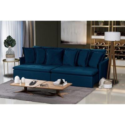 Sofá 4 Lugares 2.30 Mt Com Molas Retrátil E Reclinável Azul