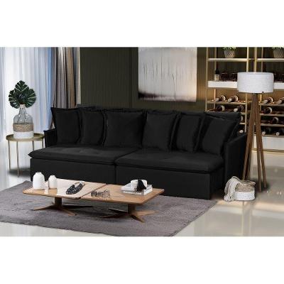 Sofá 4 Lugares 2.30 Mt Com Molas Retrátil E Reclinável Preto