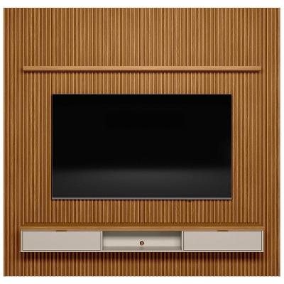 Painel Ripado Para Tv 75 Pol. Com Bancada 258Cm Prime Plus L06 Nature/Off White - Mpozenato