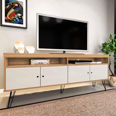 Rack Carvalho/off White Para Tv Até 60" Com Pés Metálicos