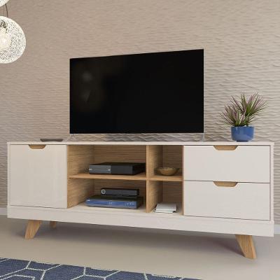 Rack Off White/carvalho Para Tv Até 60" 04 Portas 02 Gavetas