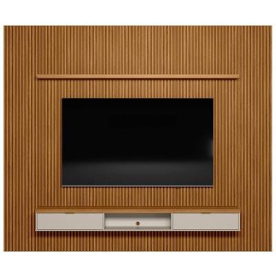 Painel Ripado Para Tv 75 Pol. Com Bancada 297Cm Prime Plus L06 Nature/Off White - Mpozenato