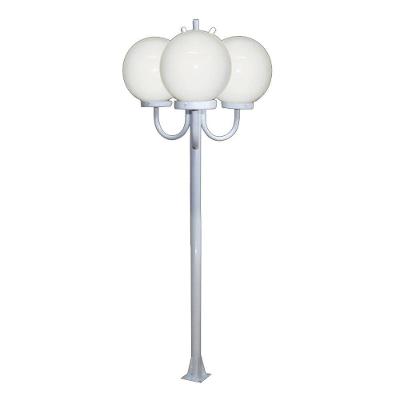 Poste Luminária Globo P Triplo Braço Curvo Cima Branco 300cm
