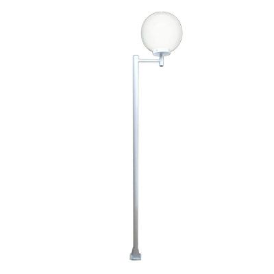 Poste E Luminária Globo P Braço Reto Jardim Branco 200Cm