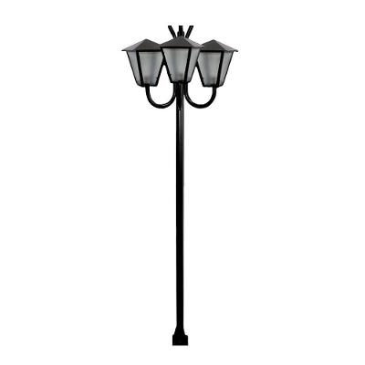 Poste Braço Luminária Romana Tripla Preto 200cm