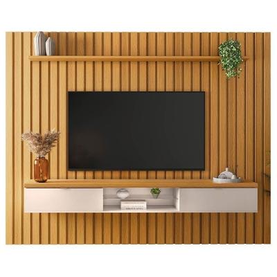 Painel Ripado Para Tv Com Bancada Suspensa 2.7 Illusiê H01 Cinamomo/Off White - Mpozenato