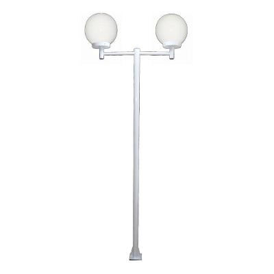 Poste Luminária Dupla Globo P Braço Reto Jardim Branco 200Cm