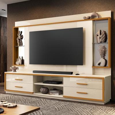 Home Para Tv Até 75" Com Espelho 4 Gavetas Offwhite/Cedro