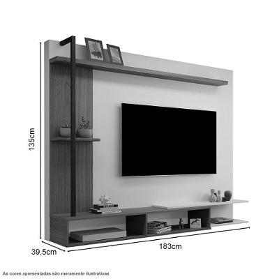 Painel Para Tv 65" Com Nichos E Aplique De Metal Off White