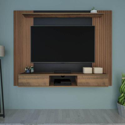 Painel Nevada Pinho Ripado C/ Preto Para Tvs De Até 75" 2 Portas