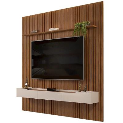 Painel Para Tv 75 Pol Ripado Com Bancada Suspensa 250x240cm Pratisk D04 Freijó-off White - Mpozenato
