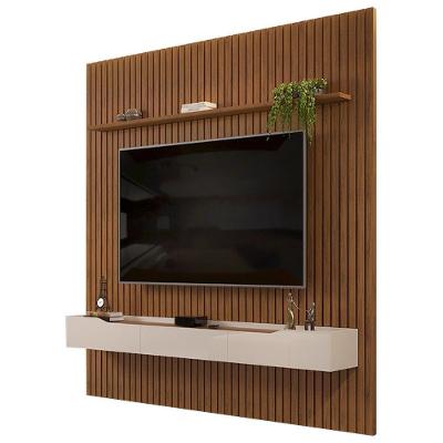 Painel Para Tv 75 Pol Ripado Com Bancada Suspensa 275x240cm Pratisk D04 Freijó-off White - Mpozenato