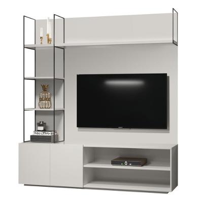 Estante Home Theater Helsinque Univ 180 Cm Laca Cinza Claro Off White Brilhante