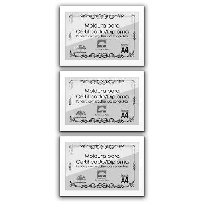 Kit 3 Certificados/Diplomas A4 Com Tela De Acetato E Mdf Titulo Moldura Branca
