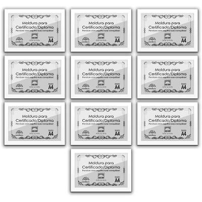 Kit 10 Certificados/Diplomas A4 Com Tela De Acetato E Mdf Titulo Moldura Branca